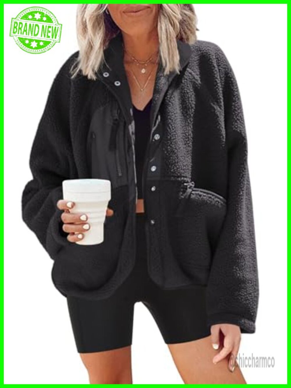 Fuzzy Fleece Jacket Button Down Sherpa Fleece Women's Winter Coat